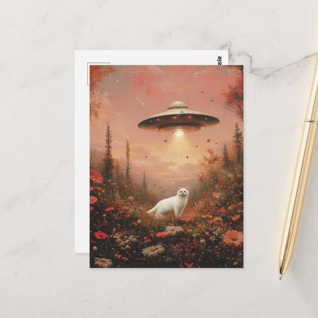 The White Cat and a UFO Postcard (Front/Back In Situ)