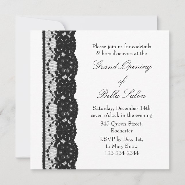 The White Grand Opening French Lace Invitation (Front)