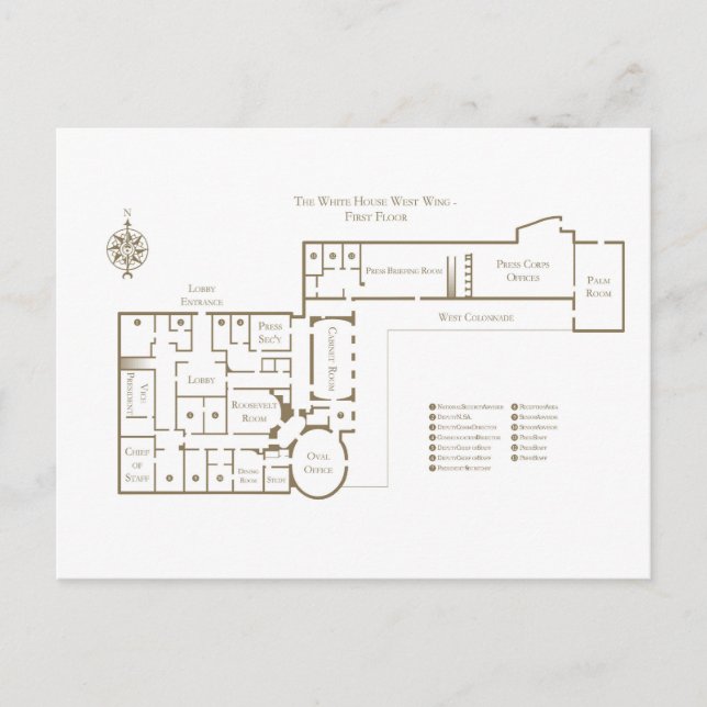 The White House floor plan first floor West Wing  Postcard (Front)