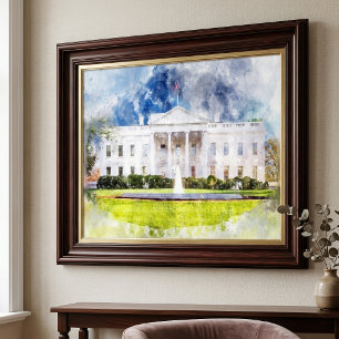The White House in Washington DC Watercolor Photo Print