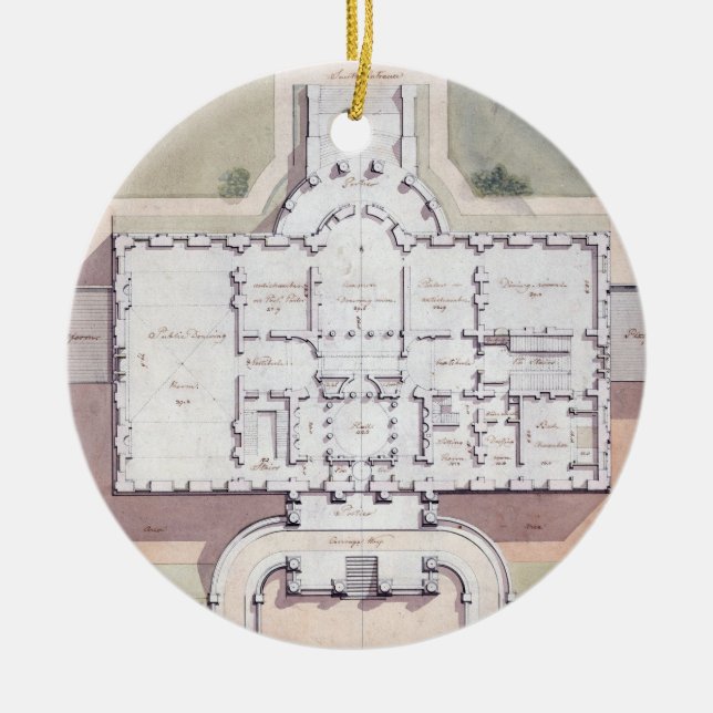 The White House President Washington D.C. Plan Ceramic Tree Decoration (Front)
