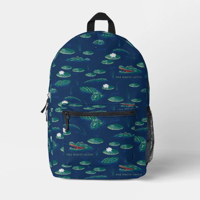 The White Lotus Alligator Lagoon Pattern Printed Backpack (Front)