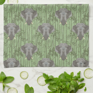 The White Lotus Majestic Elephants Pattern Tea Towel