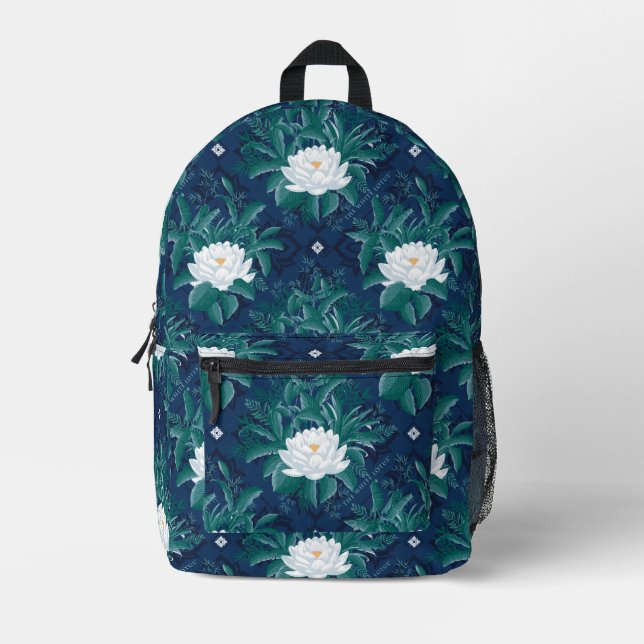 The White Lotus Midnight Lotus Pattern Printed Backpack (Front)