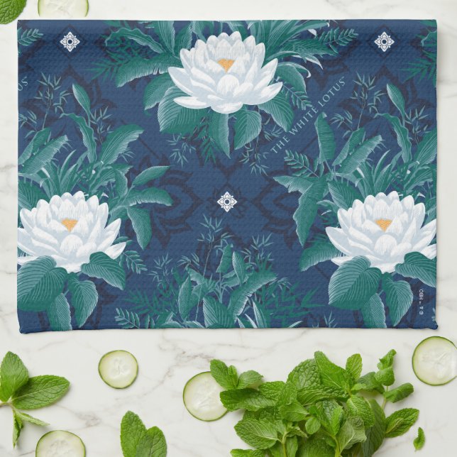 The White Lotus Midnight Lotus Pattern Tea Towel (Folded)