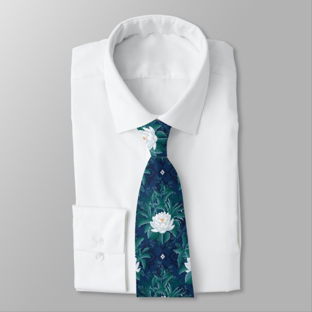 The White Lotus Midnight Lotus Pattern Tie (Tied)
