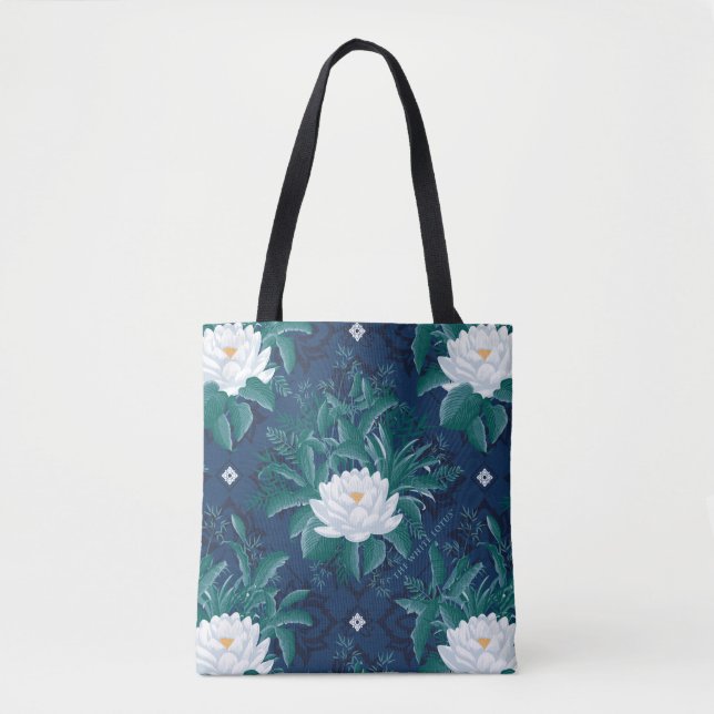 The White Lotus Midnight Lotus Pattern Tote Bag (Front)