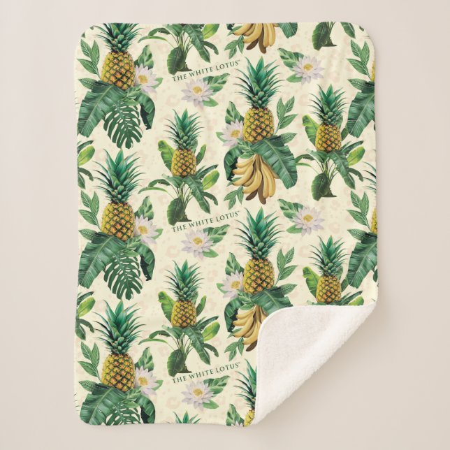 The White Lotus Pineapple Paradise Pattern Sherpa Blanket (Front)