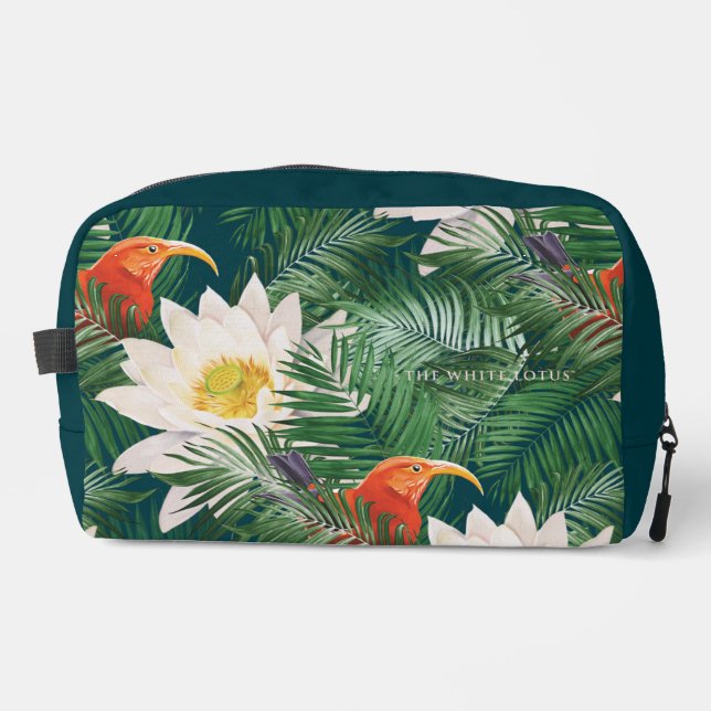 The White Lotus Tropical Birds & Lotus Pattern Dopp Kit (Front)