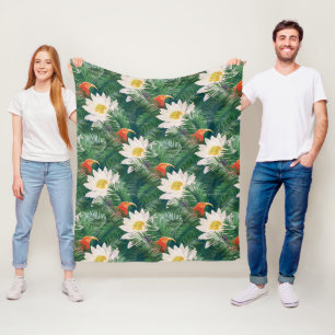 The White Lotus Tropical Birds & Lotus Pattern Fleece Blanket