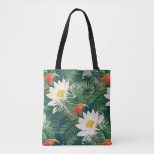 The White Lotus Tropical Birds & Lotus Pattern Tote Bag