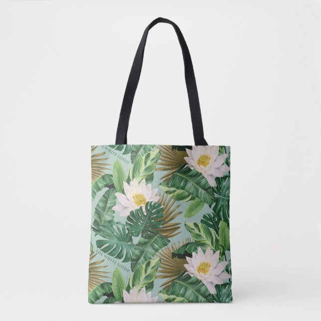 The White Lotus Tropical Canopy Pattern Tote Bag (Front)