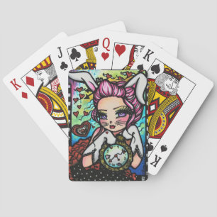 The White Rabbit Hearts Clock Art Playing Cards