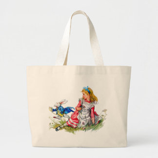 The White Rabbit races by Alice - he's late! Large Tote Bag