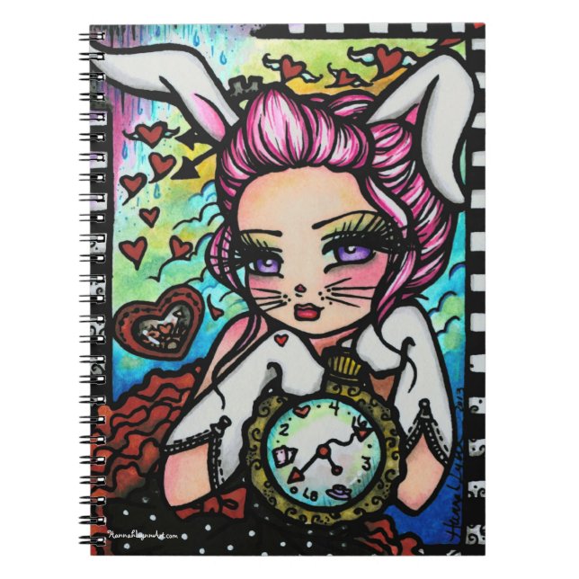 The White Rabbit Wonderland Heart Girl Fantasy Spiral Notebook (Front)