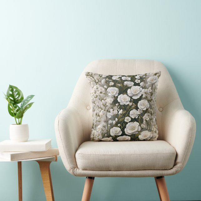 The White Soft Floral Pattern Design Cushion (Chair)