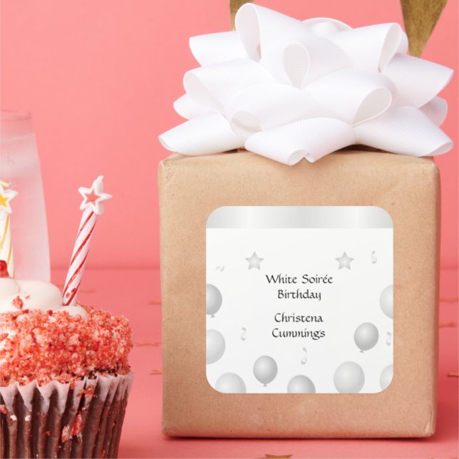 The White Soirée Birthday Celebration Square Sticker (Party)