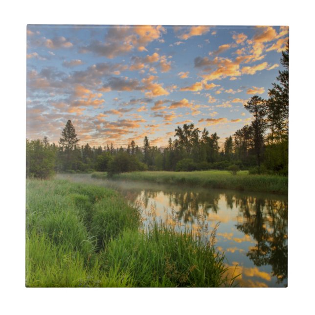 The Whitefish River with nice sunrise clouds Tile (Front)