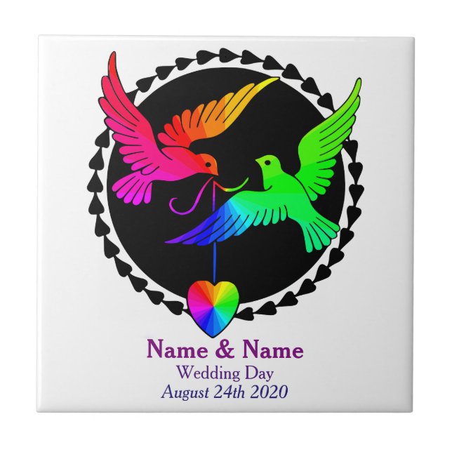 The Whole of the Rainbow Gay Wedding Gift Tile (Front)