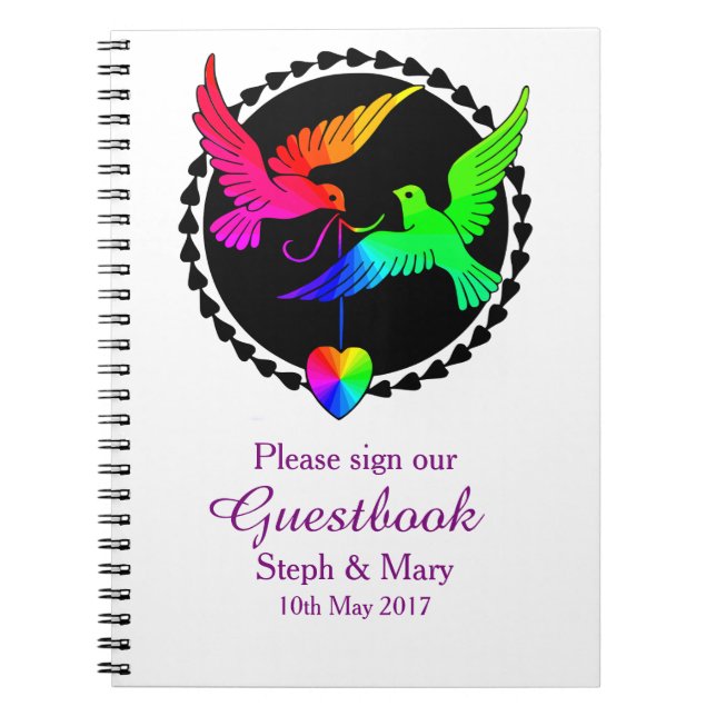 The Whole of the Rainbow Lesbian Wedding Guestbook Spiral Notebook (Front)