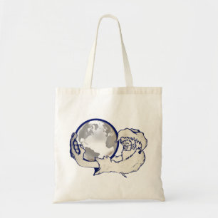 the whole world in a monkeys hand tote bag