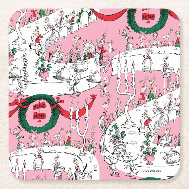 The Whos' Merry Christmas Feast Square Paper Coaster (Front)