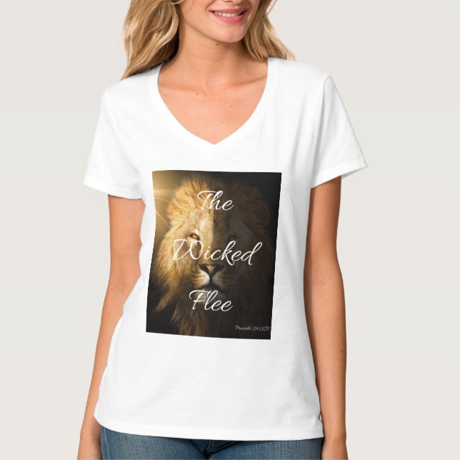 The Wicked Flee Proverbs 28:1 KJV Women's V-Neck T-Shirt (Front)