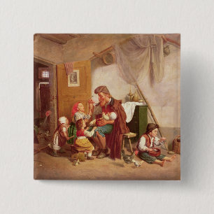 The widowed family, 19th century 15 cm square badge