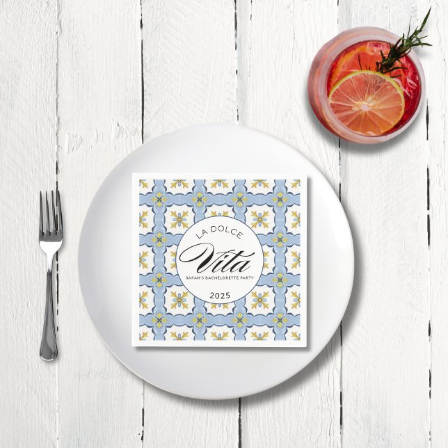 The Wife Lotus Custom Bachelorette Cocktail Napkin (“La Dolce Vita” Cocktail Napkins for Amalfi Coast Bachelorette – White Lotus Party Theme 🍋💍 SHOP NOW)