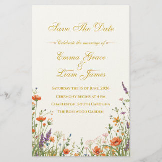 The Wildflower Meadow Floral Wedding Save The Date Stationery
