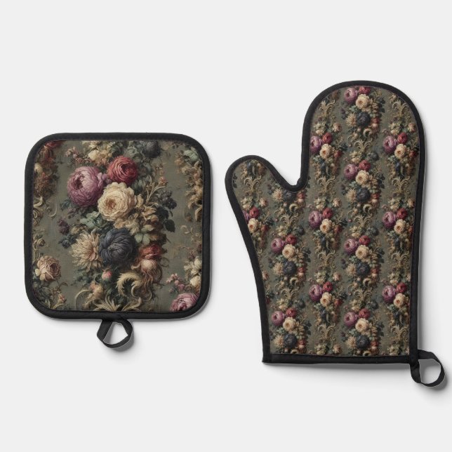 The Wilted Vigil – Gothic Victorian Oven Mitt & Pot Holder Set (Front)