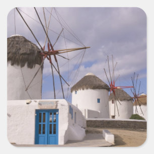 The windmills of Mykonos on the Greek Islands Square Sticker