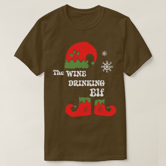 The Wine Drinking Elf  Christmas Elf Tee Family Ma (Design Front)