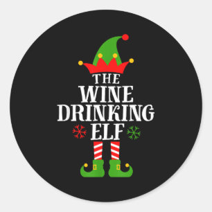 The Wine Drinking Elf Funny Matching Family Christ Classic Round Sticker