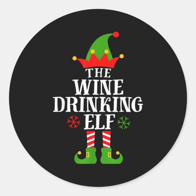 The Wine Drinking Elf Funny Matching Family Christ Classic Round Sticker (Front)