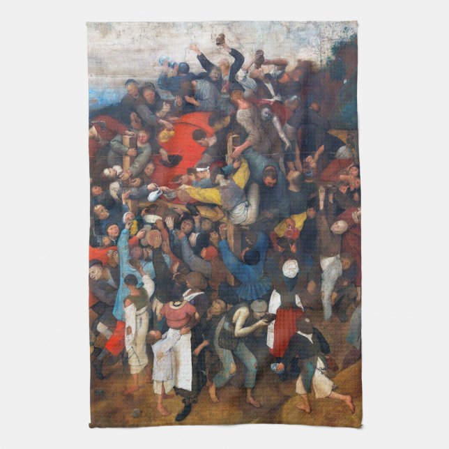The Wine of Saint Martin's Day, Pieter Bruegel Tea Towel (Vertical)