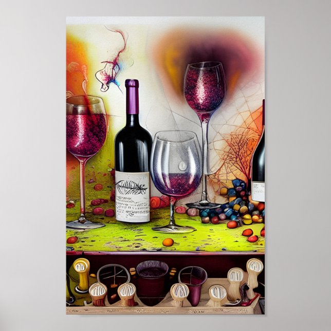 The Wine Tasting Colourful Digital Art Poster (Front)