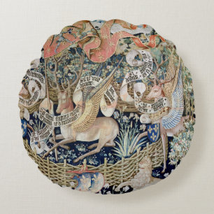 The Winged Deer (tapestry) Round Cushion