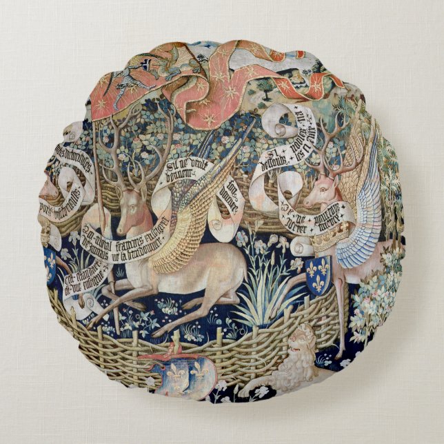 The Winged Deer (tapestry) Round Cushion (Front)
