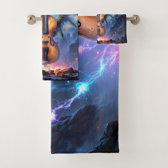 The Winged Violin of Moonlit Realms Bath Towel Set (Insitu)