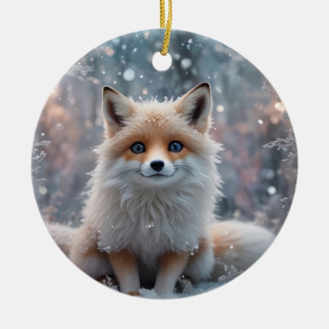 The Winter Fox Ceramic Tree Decoration (Front)