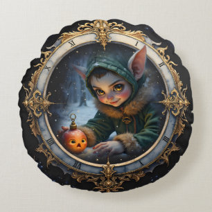 The Winter Keykeeper & The Reluctant Ornament.  Round Cushion