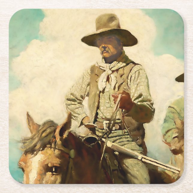The Wiry Marshall Western Art by NC Wyeth Square Paper Coaster (Front)