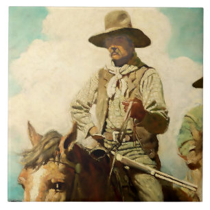 The Wiry Marshall Western Art by NC Wyeth Tile