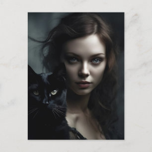 The Witch and Her Black Cat Postcard