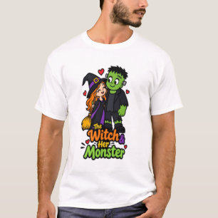 The Witch and Her Monster Cute Halloween Couple T- T-Shirt