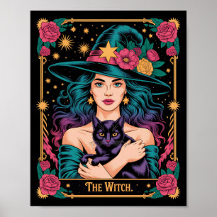 The Witch Card Halloween Gothic Witchy Vibes Black Poster