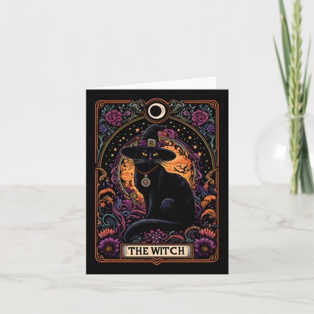 The Witch Cat Tarot Card Halloween Vintage Gothic  (Front)