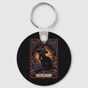 The Witch Cat Tarot Card Halloween Vintage Gothic Key Ring