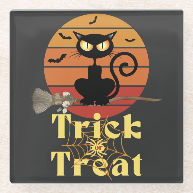The Witch Cat's Trick or Treat Adventure Glass Coaster (Front)